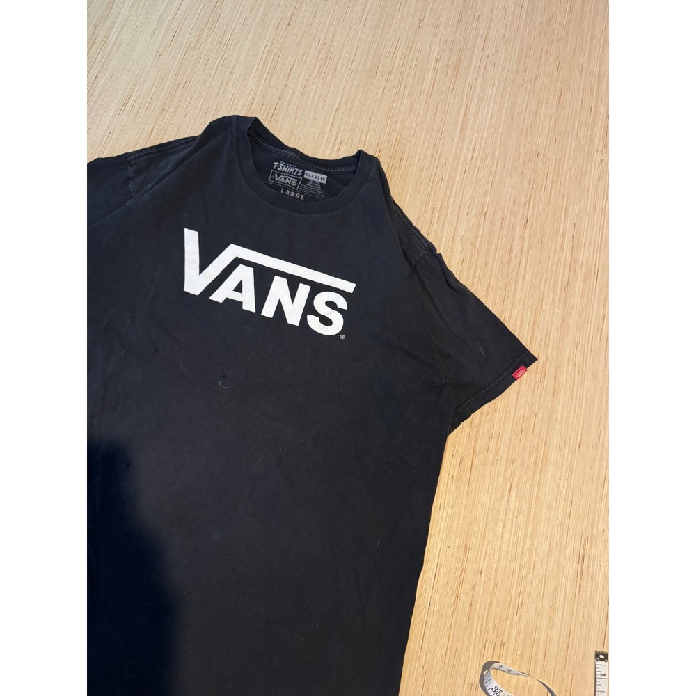 Vans Classic Logo Graphic T-Shirt Mens Large Black Short Sleeve‎ Distressed Tee
